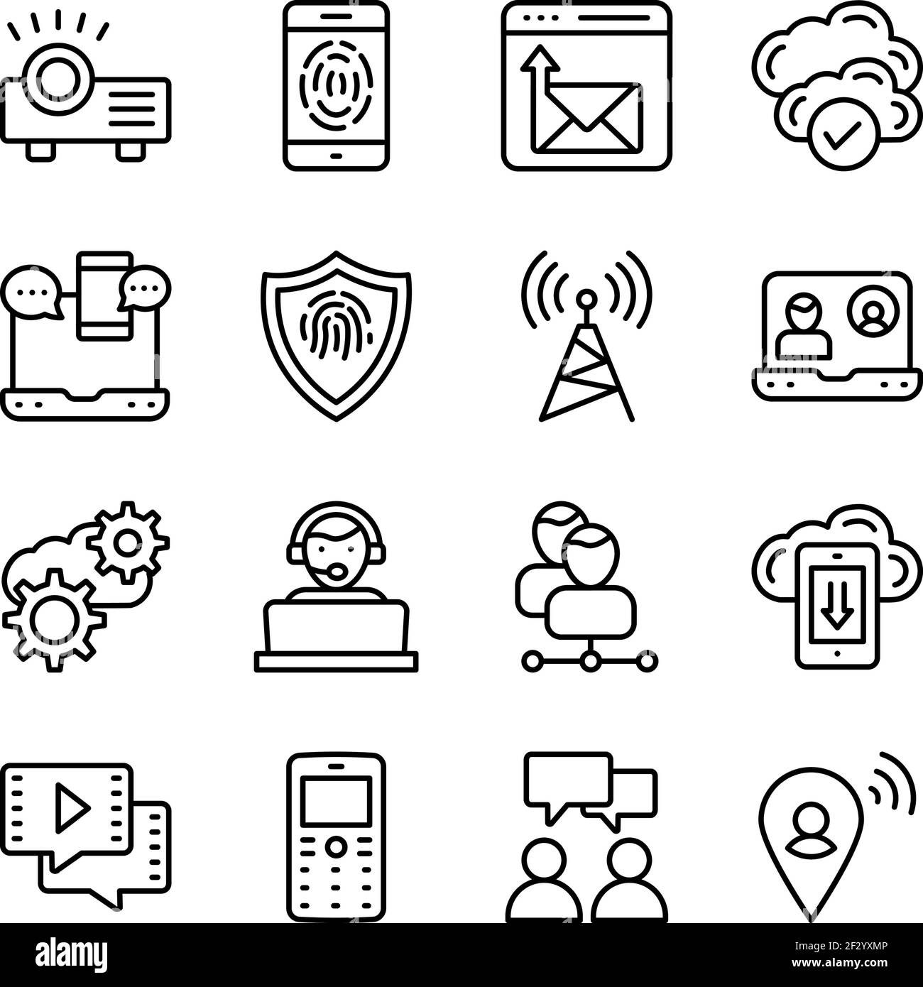 Pack d'icônes linéaires de la technologie de communication Illustration de Vecteur