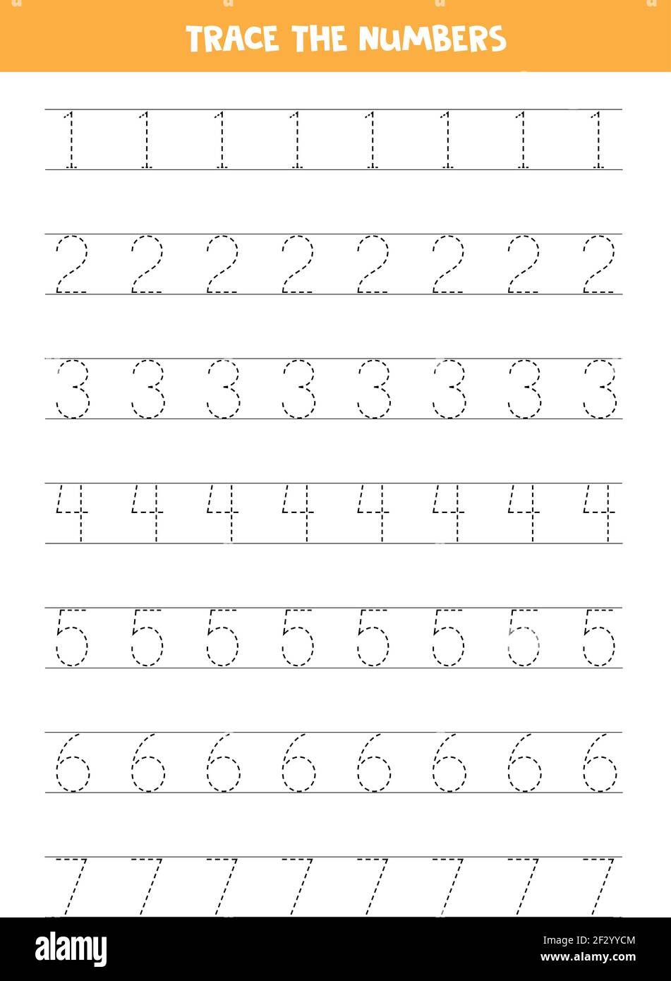 Numéros de trace 1-7. Pratique de l'écriture pour les enfants d'âge préscolaire. Illustration de Vecteur