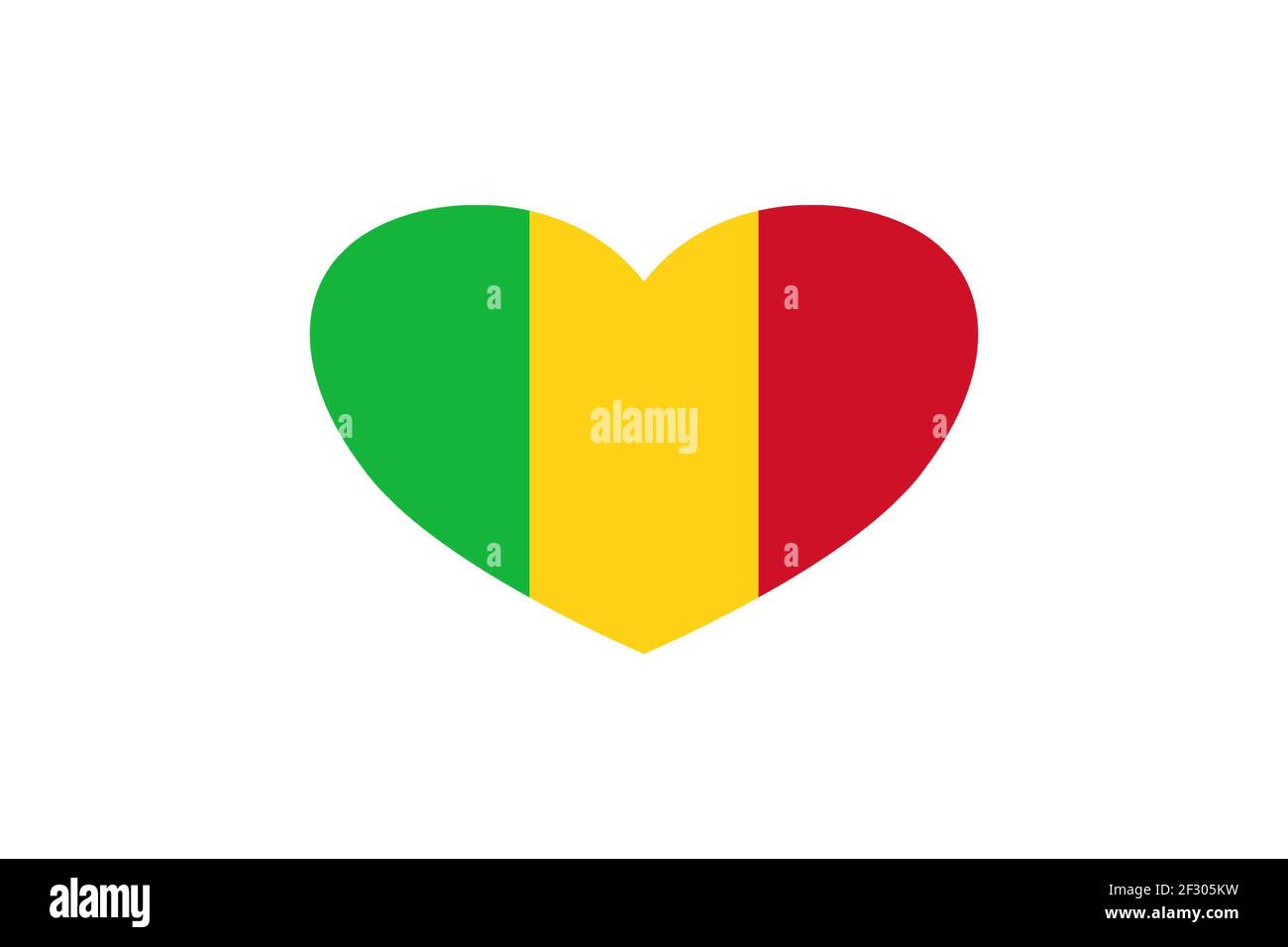 Drapeau du Mali en forme de coeur. Isolé sur un fond blanc. Banque D'Images