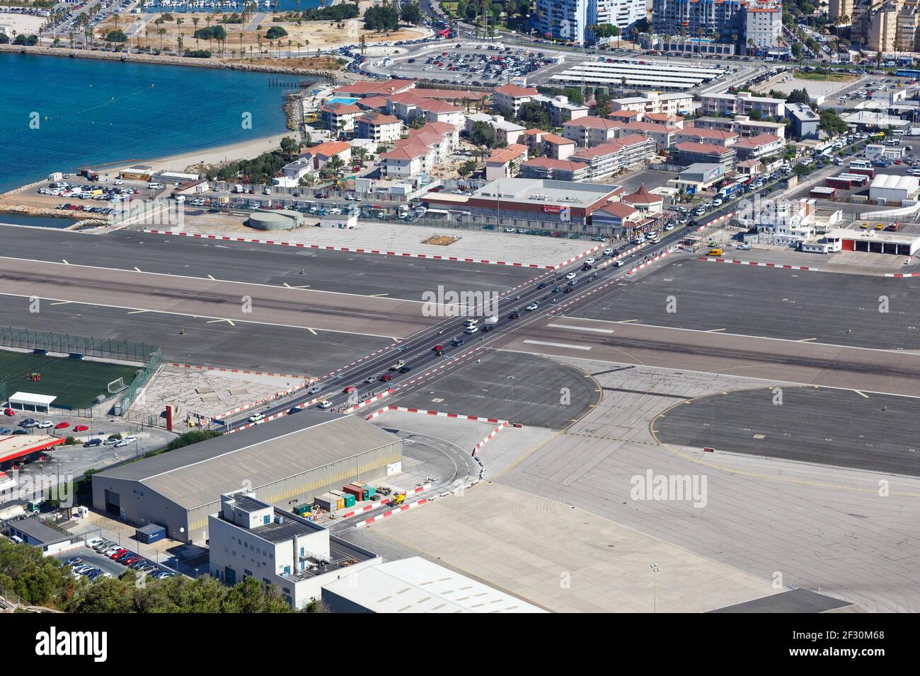 Gibraltar - 30 juillet 2018 : vue d'ensemble de l'aéroport de Gibraltar (GIB). Banque D'Images