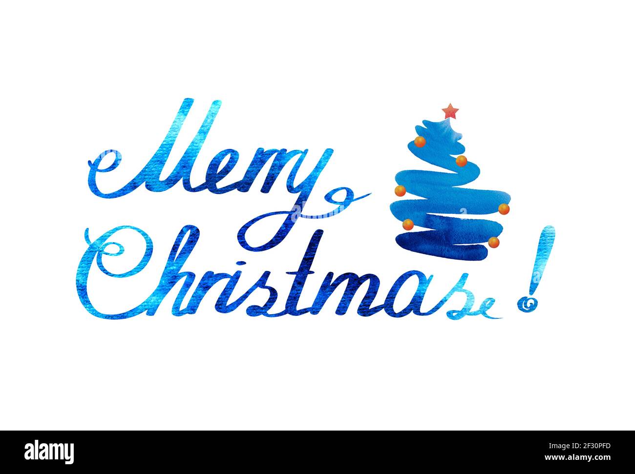 Joyeux Noël aquarelle avec sapin bleu. Banque D'Images