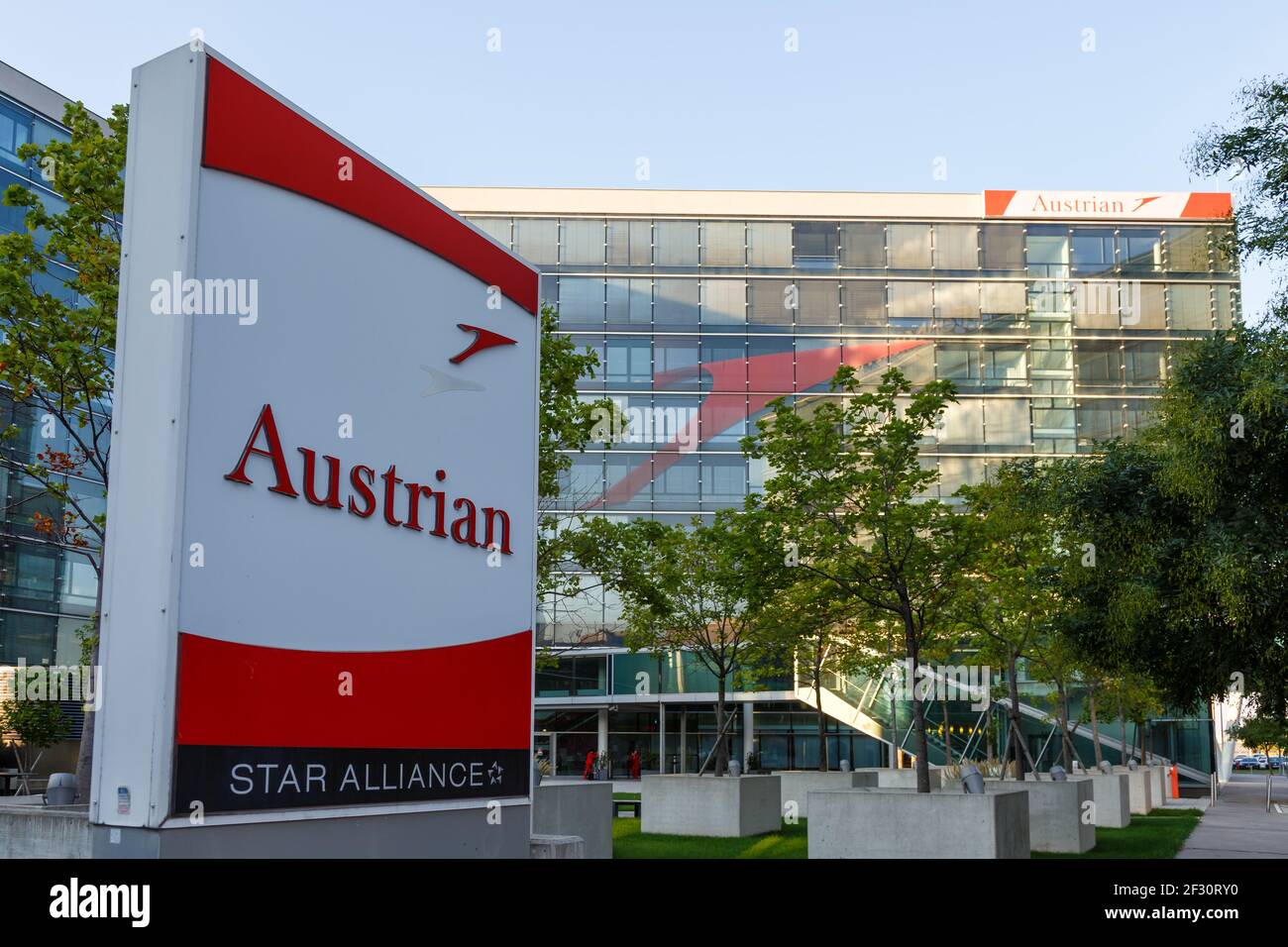 Vienne, Autriche - 17 septembre 2018 : le siège d'AUA Austrian Airlines est situé à l'aéroport de Vienne (vie) en Autriche. Banque D'Images