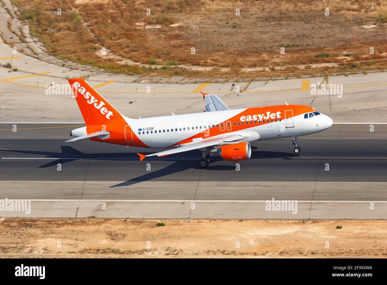 Palma de Majorque, Espagne - 21 juillet 2018 : photo aérienne d'un Airbus A319 EasyJet à l'aéroport de Palma de Majorque en Espagne. Banque D'Images