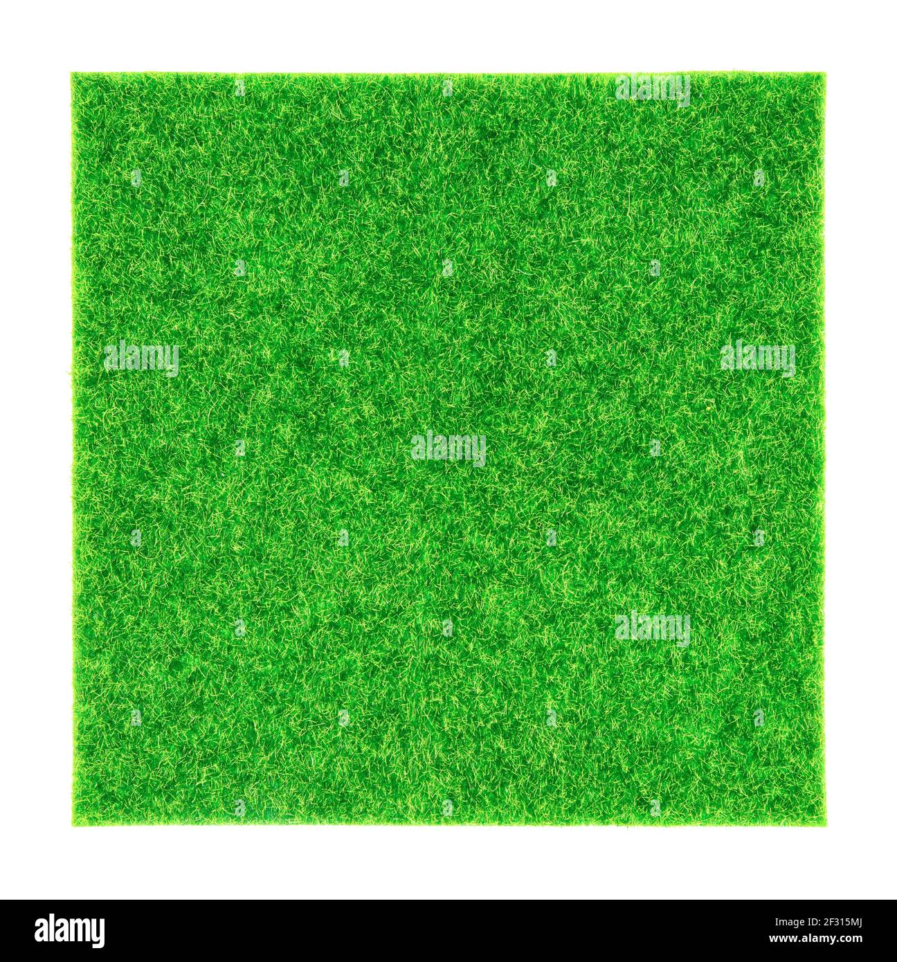 Section carrée d'herbe synthétique isolée sur fond blanc Banque D'Images