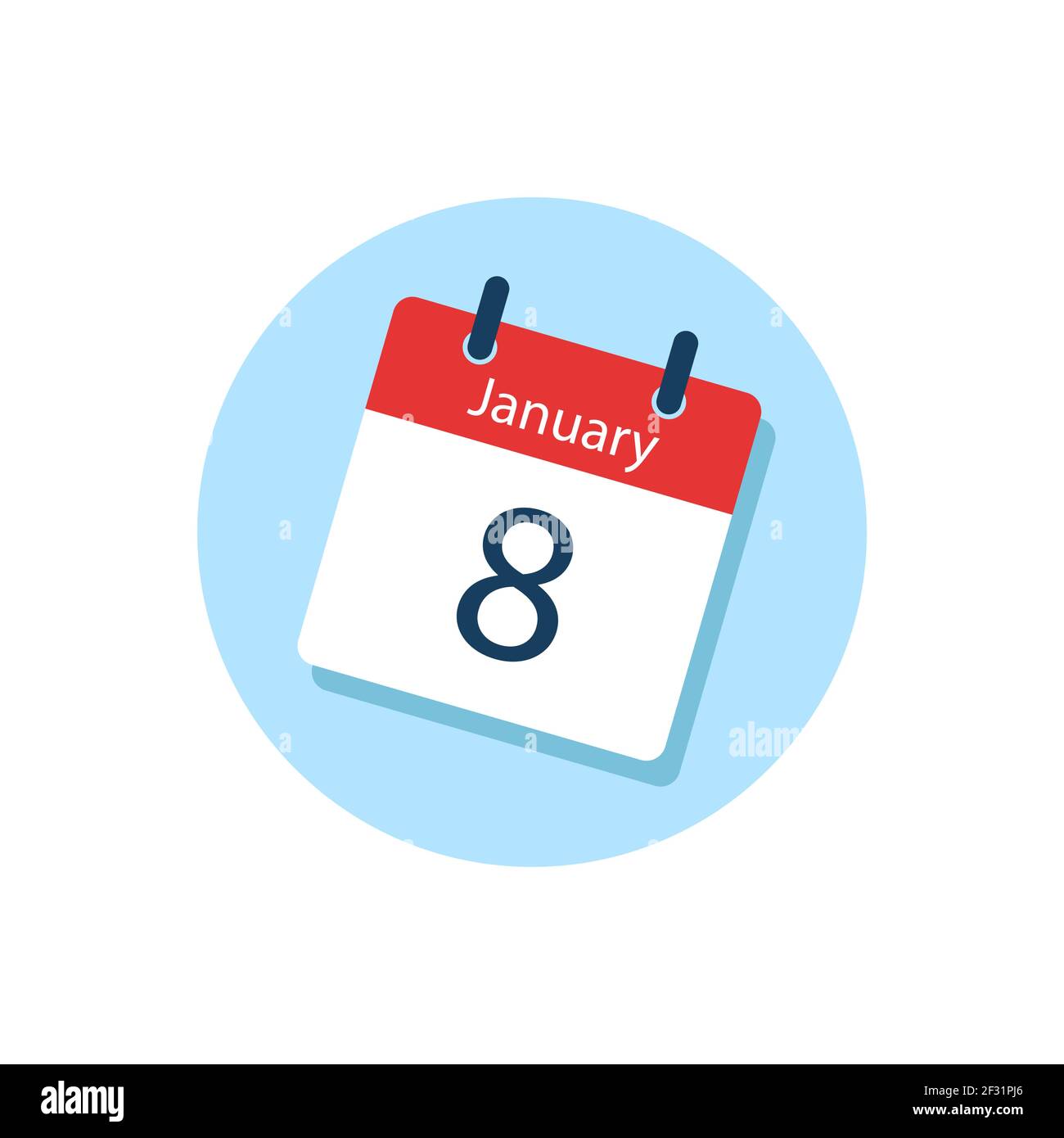 Icône blanche du calendrier quotidien 8 janvier dans un style Flat Design. Illustration de vecteur isolé facile à éditer. Illustration de Vecteur