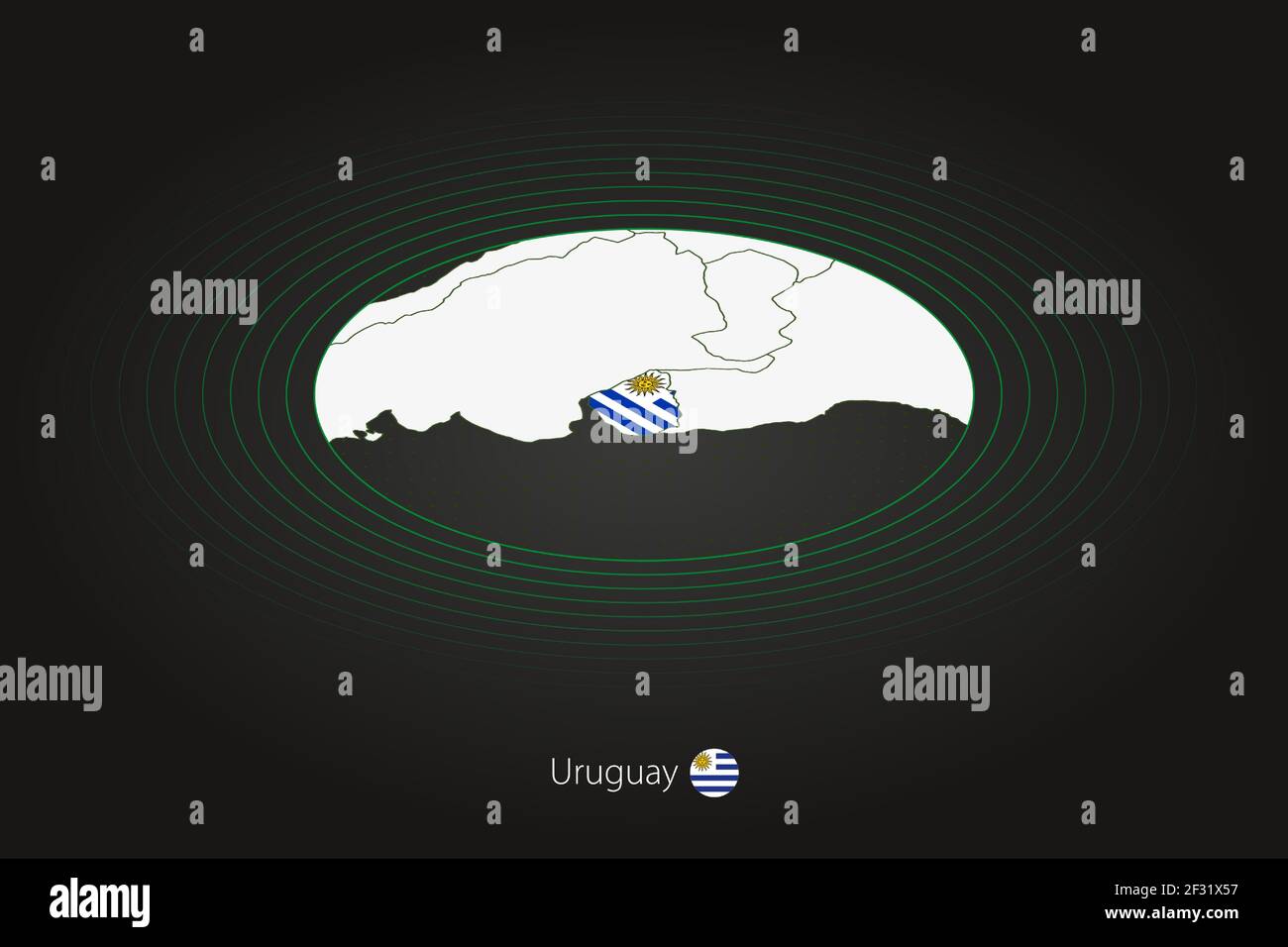 Carte de l'Uruguay en couleur foncée, carte ovale avec les pays voisins. Carte vectorielle et drapeau de l'Uruguay Illustration de Vecteur