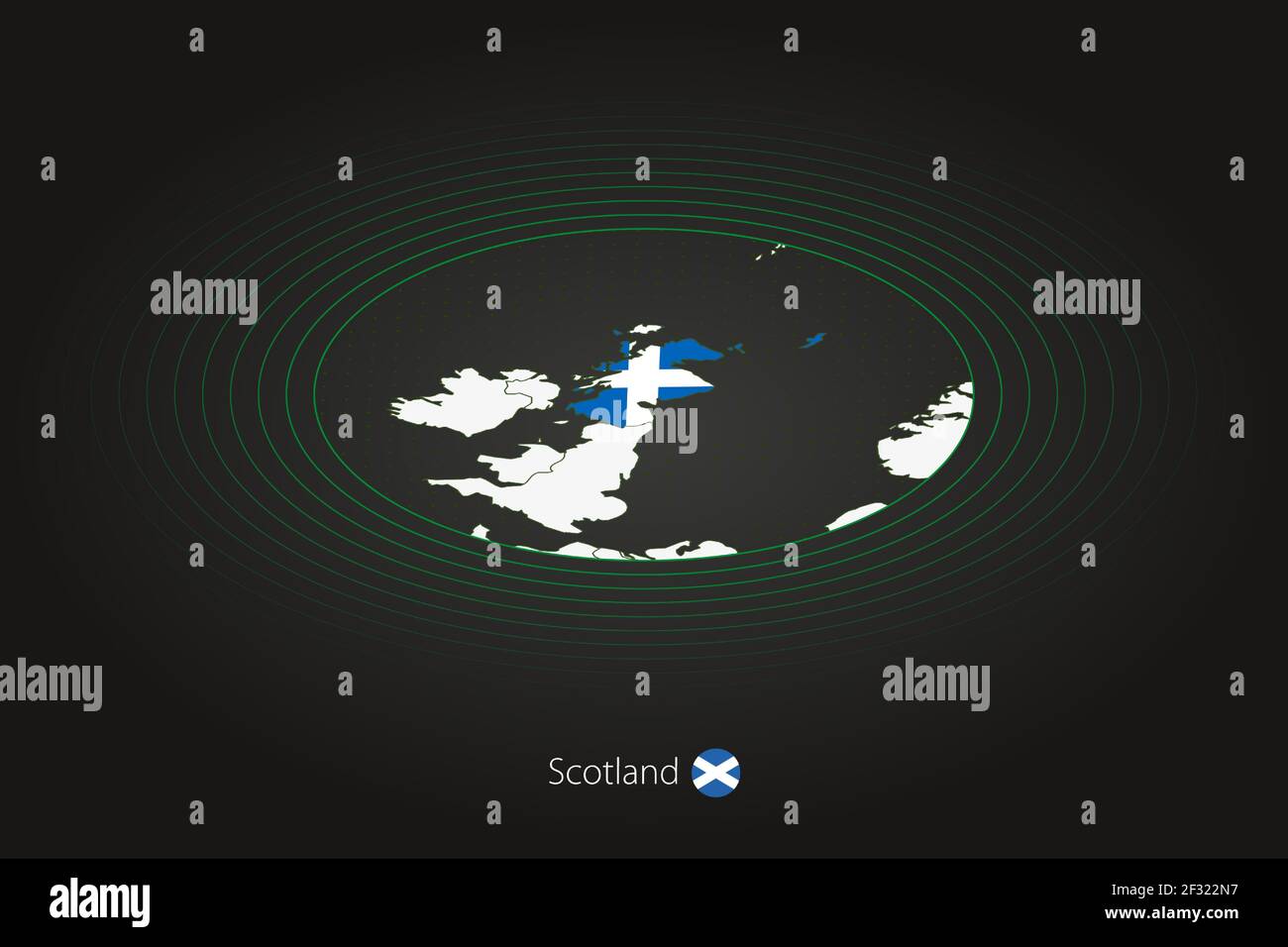 Carte de l'Écosse en couleur foncée, carte ovale avec les pays voisins. Carte vectorielle et drapeau de l'Ecosse Illustration de Vecteur