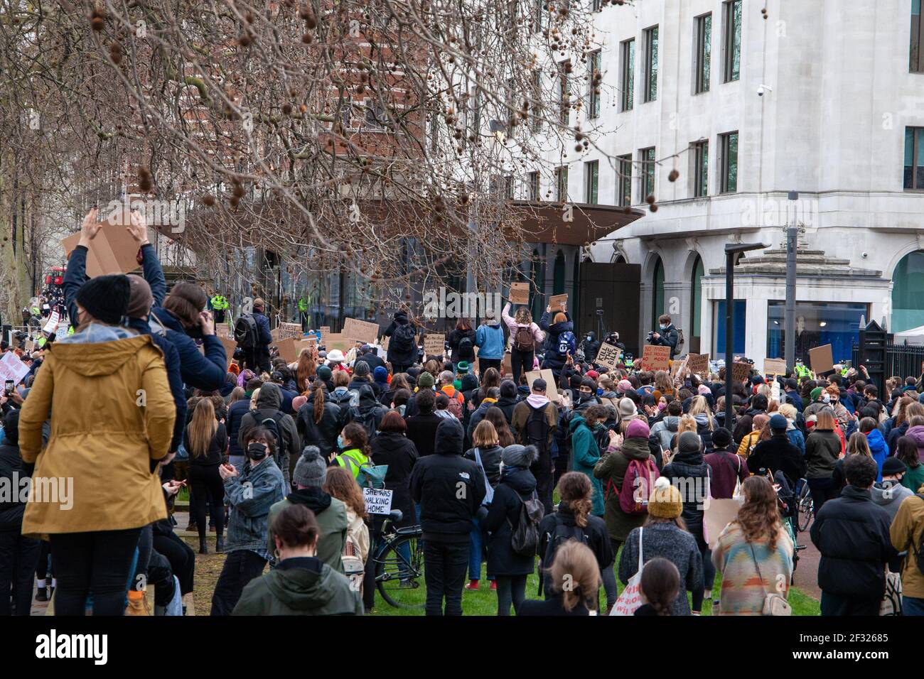 Londres, Royaume-Uni, 14 mars 2021. Protestation contre la manipulation par la police Metroploitan de la veillée Sarah Everard. Banque D'Images