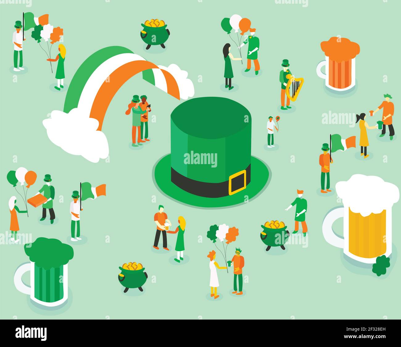 Les gens passent du temps heureux dans le festival de la Saint Patrick, illustration isométrique Illustration de Vecteur