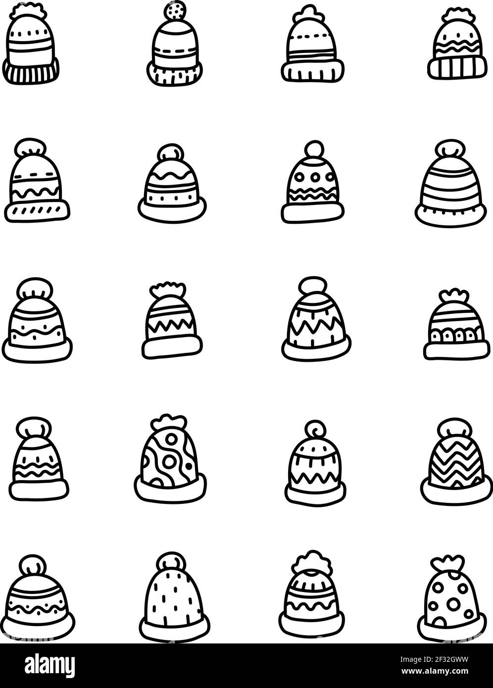 Jolis chapeaux d'hiver chauds, illustration, vecteur sur fond blanc Illustration de Vecteur