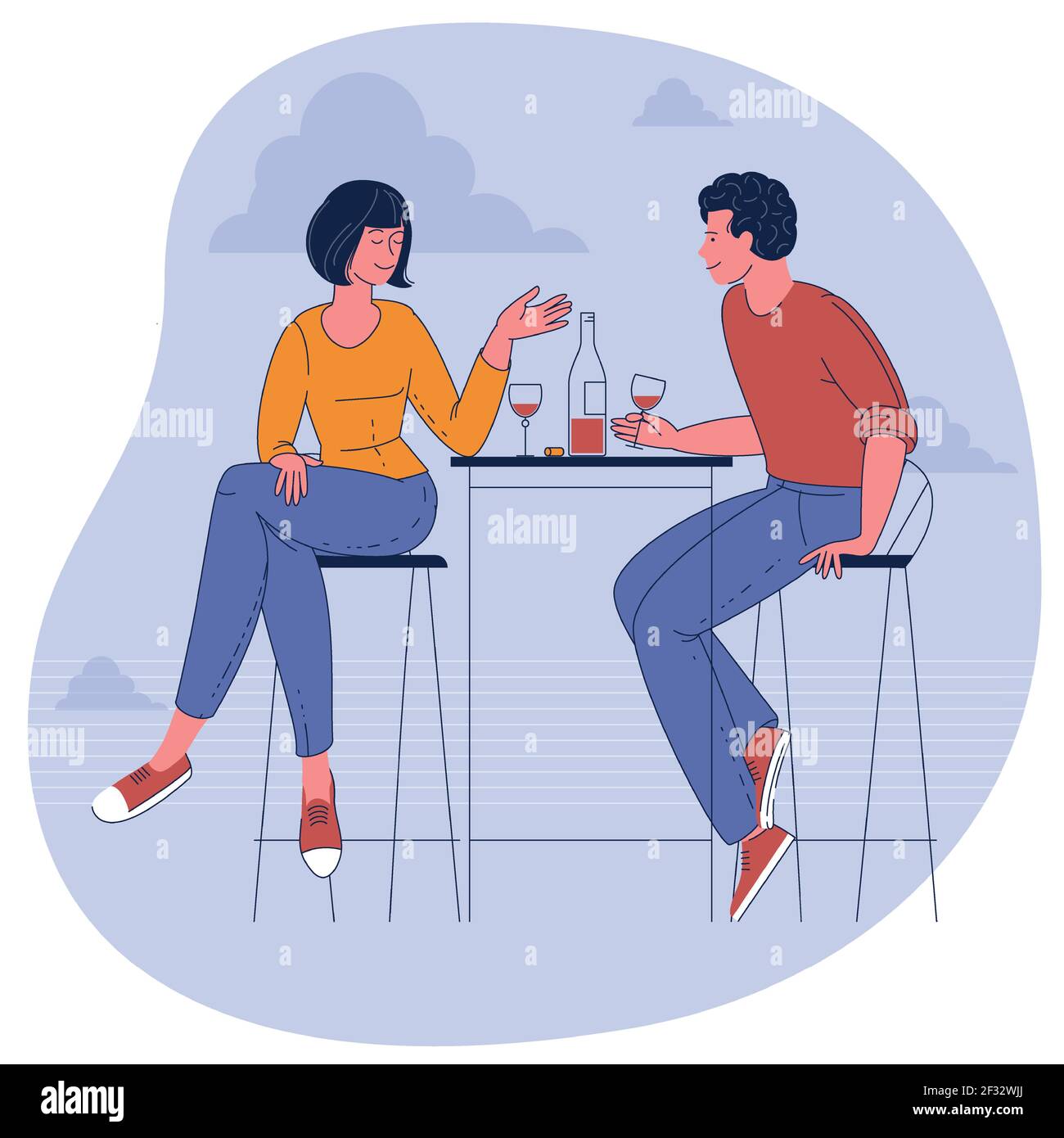 Homme et femme buvant du vin. Illustration de Vecteur