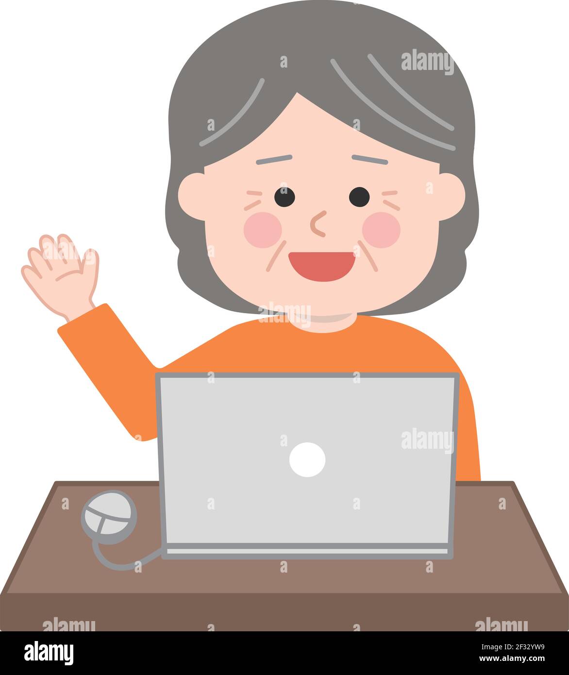 Femme âgée ayant un appel vidéo sur ordinateur portable. Illustration vectorielle isolée sur fond blanc. Illustration de Vecteur