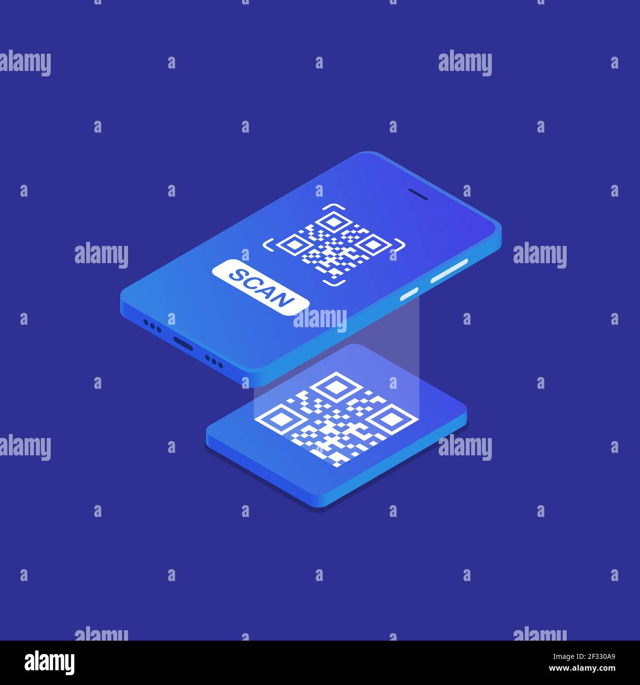 Vérification QR. Un téléphone portable équipé d'un scanner lit le code qr dans le style isométrique illustration vectorielle EPS 10 Illustration de Vecteur