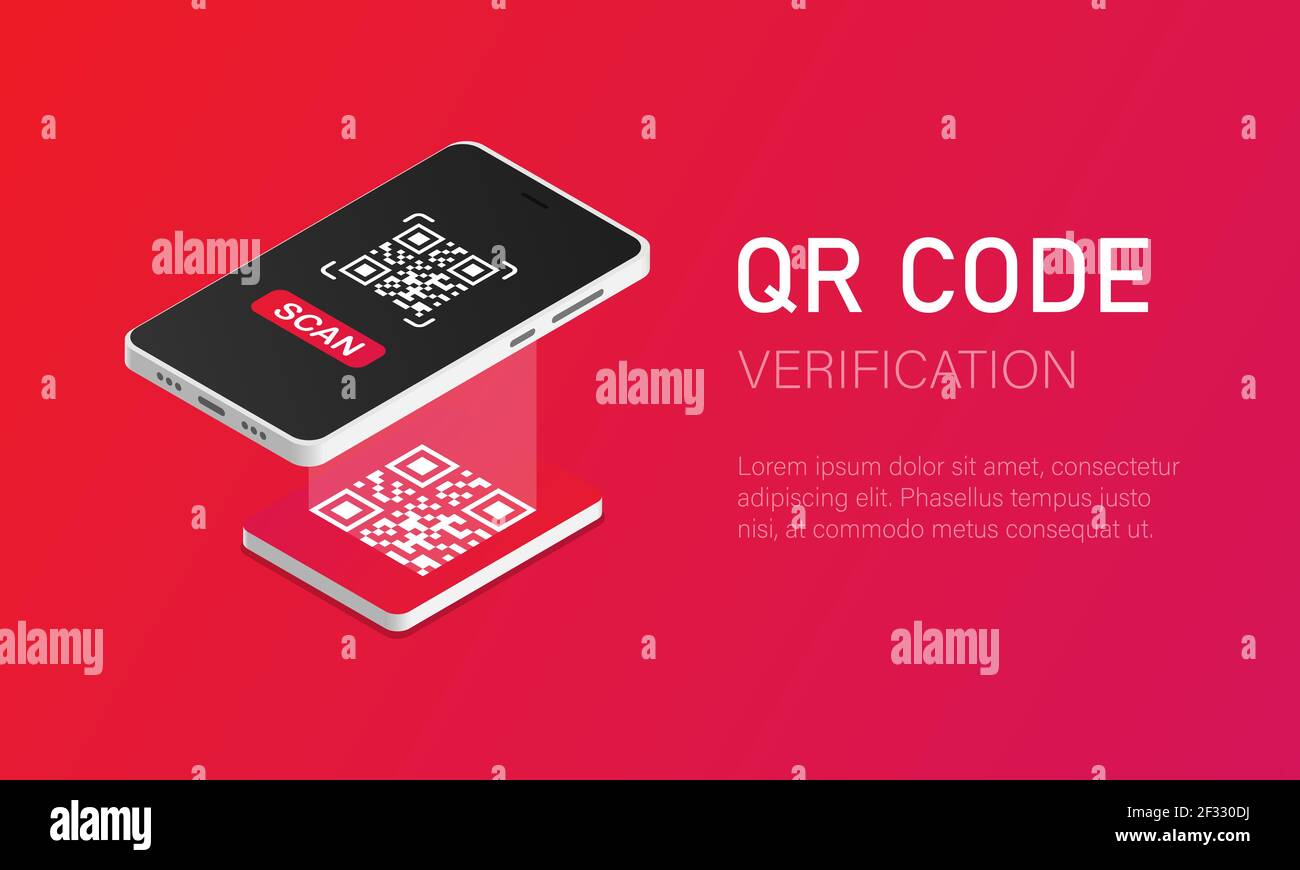 Vérification QR. Un téléphone portable équipé d'un scanner lit le code qr dans le style isométrique illustration vectorielle EPS 10 Illustration de Vecteur