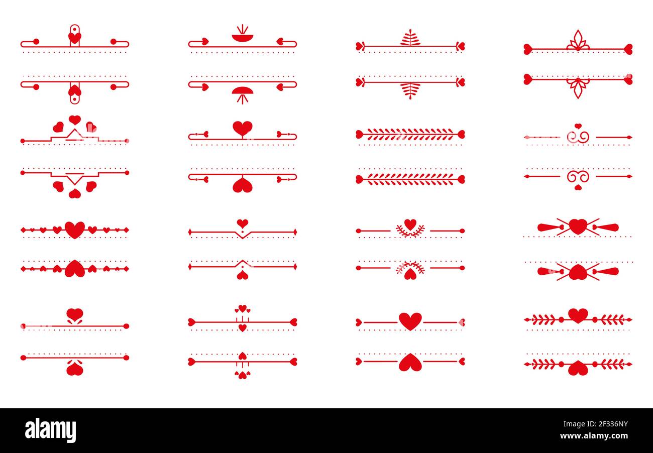 Ensemble de blocs de texte rouges ligne fine et élément de coeur. Romantique élégant décor ornemental cadre de texte contour idéal pour le design de la page de livre texte, carte, menu sur la Saint Valentin illustration vectorielle isolée Illustration de Vecteur