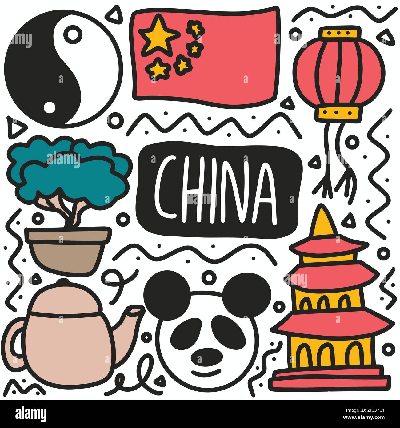 doodle ensemble de dessin à la main des fêtes chinoises Illustration de Vecteur