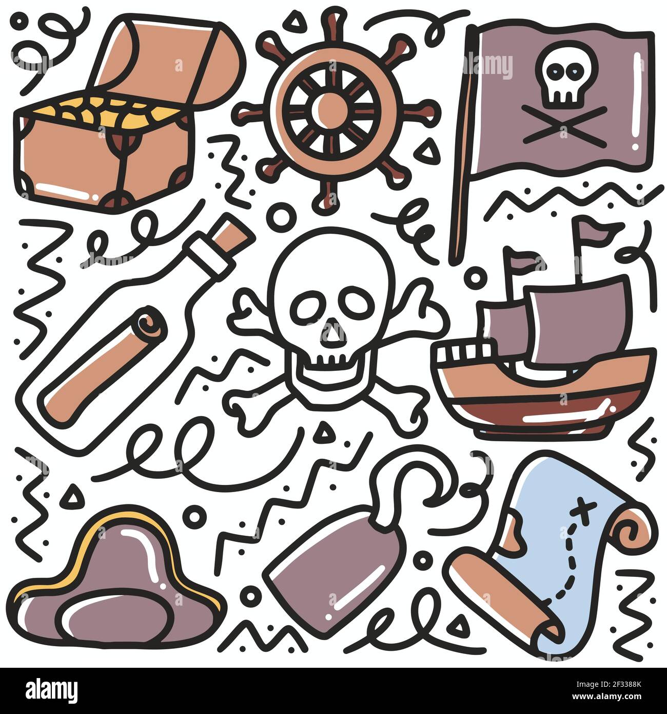 doodle ensemble de pirate stuff dessin à la main Illustration de Vecteur
