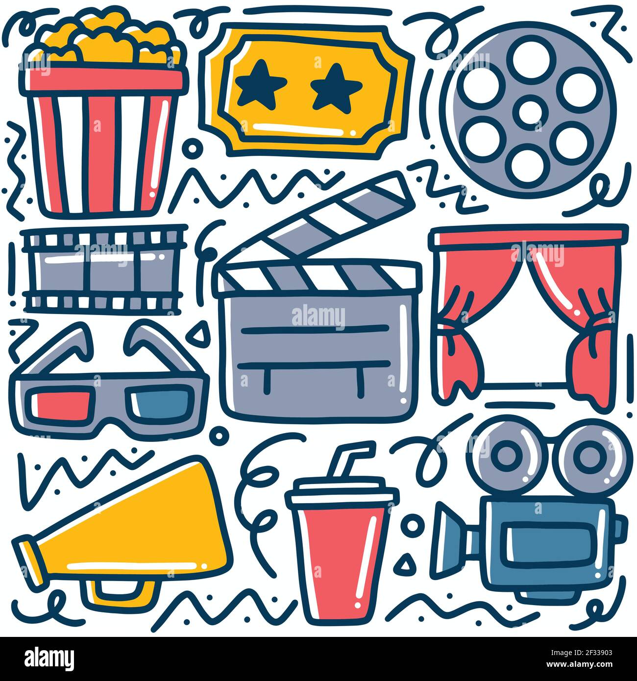 tiré à la main sur l'ensemble de caniche de cinéma Illustration de Vecteur