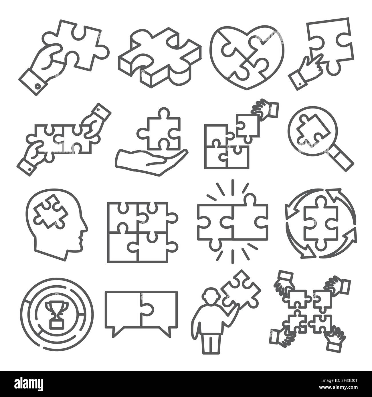 Icônes de ligne de puzzle sur fond blanc Illustration de Vecteur