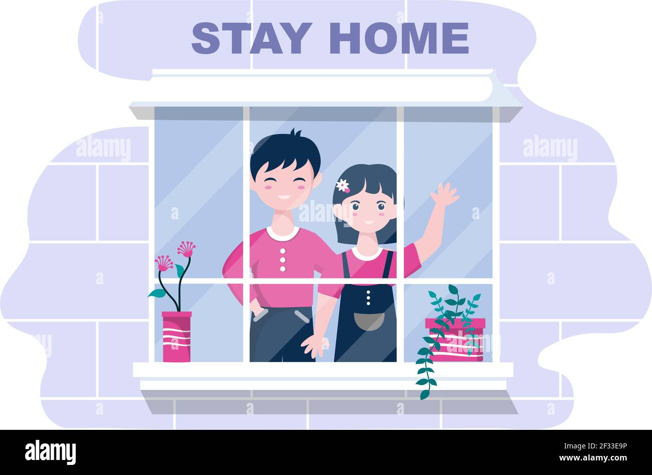 Restez à la maison pour la quarantaine ou l'auto-isolement afin de réduire le risque d'infection pour prévenir le coronavirus. Illustration vectorielle Illustration de Vecteur