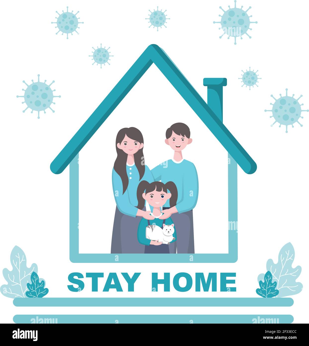 Restez à la maison pour la quarantaine ou l'auto-isolement afin de réduire le risque d'infection pour prévenir le coronavirus. Illustration vectorielle Illustration de Vecteur