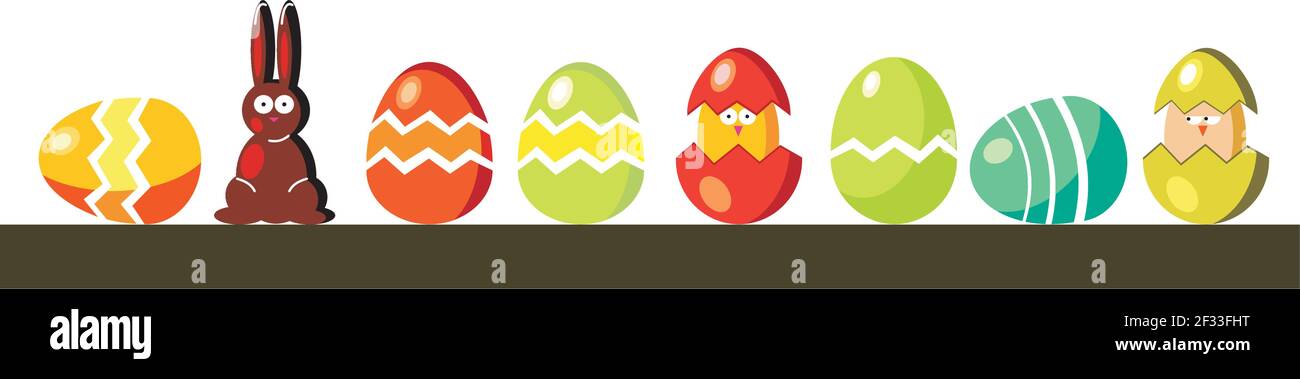 Œufs de Pâques, poulets et lapin au chocolat Illustration de Vecteur