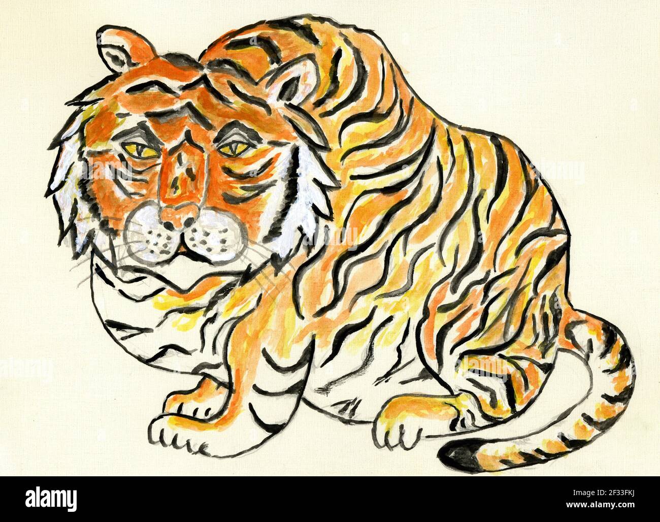 Dessin animé mignon gros tigre rouge dessiné à la main Photo Stock - Alamy