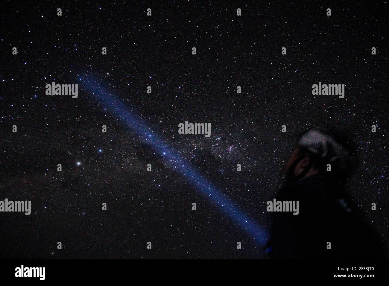 Bali. 15 mars 2021. Photo prise le 15 mars 2021 montre un homme debout dans la nuit étoilée pendant le jour de Nyepi, ou le jour du silence, à Denpasar, Bali, Indonésie. Nyepi marque le jour du nouvel an du calendrier des Saka balinais en Indonésie. Pendant ces fêtes publiques, les habitants de la région se consacrent au jeûne et à la méditation, tout en s'abstenant des pratiques telles que l'éclairage des feux, le travail, les voyages et les divertissements. Credit: Bisinglasi/Xinhua/Alamy Live News Banque D'Images