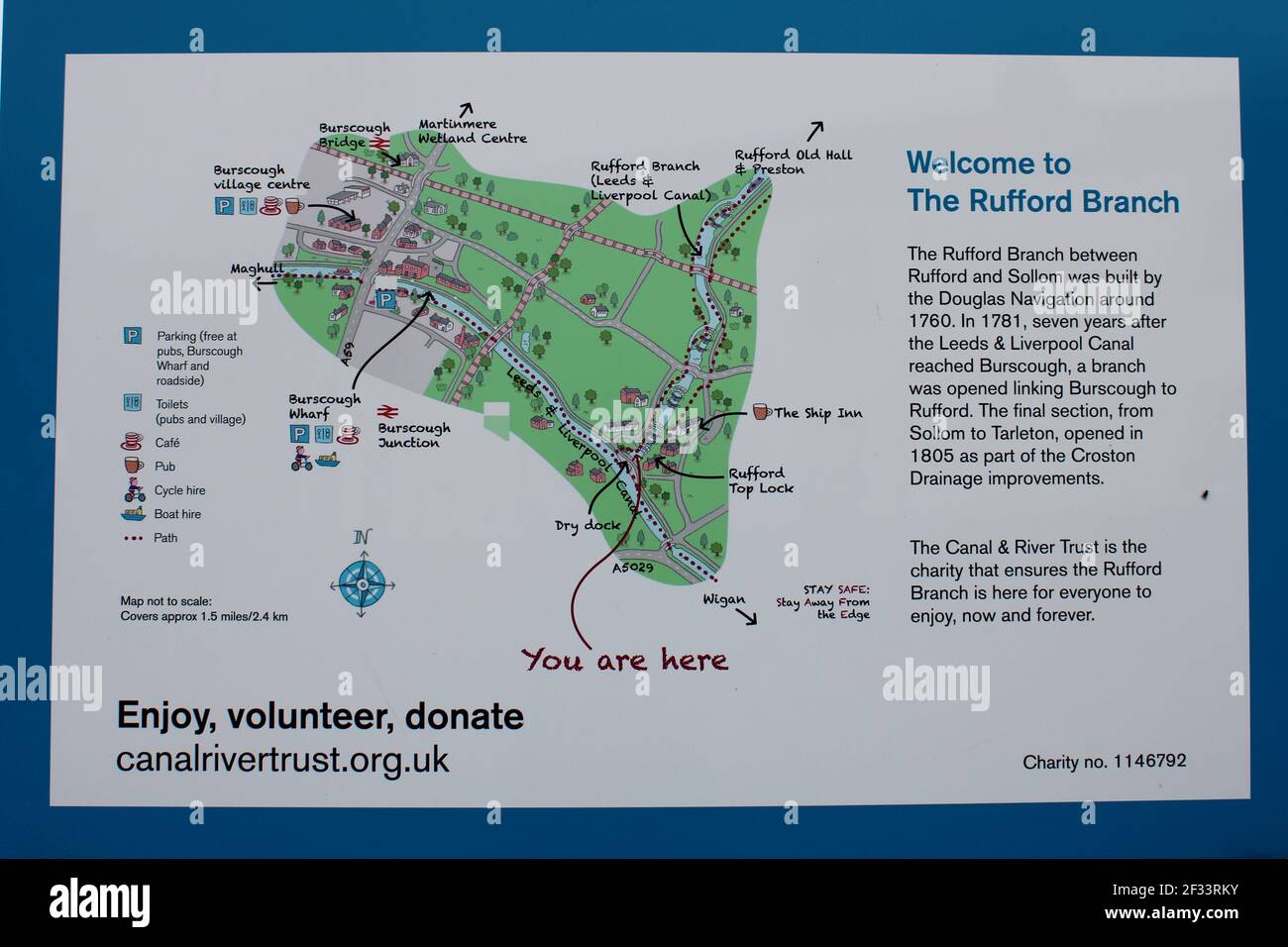 Carte touristique d'information pour la branche de Rufford de Leeds Vers le canal de Liverpool Banque D'Images