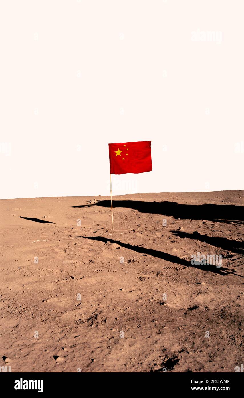 Image représentant le concept de drapeau chinois sur la surface de Mars. Composite optimisé et amélioré d'une image originale de la NASA . Crédit NASA/+Jamie Marshall Banque D'Images