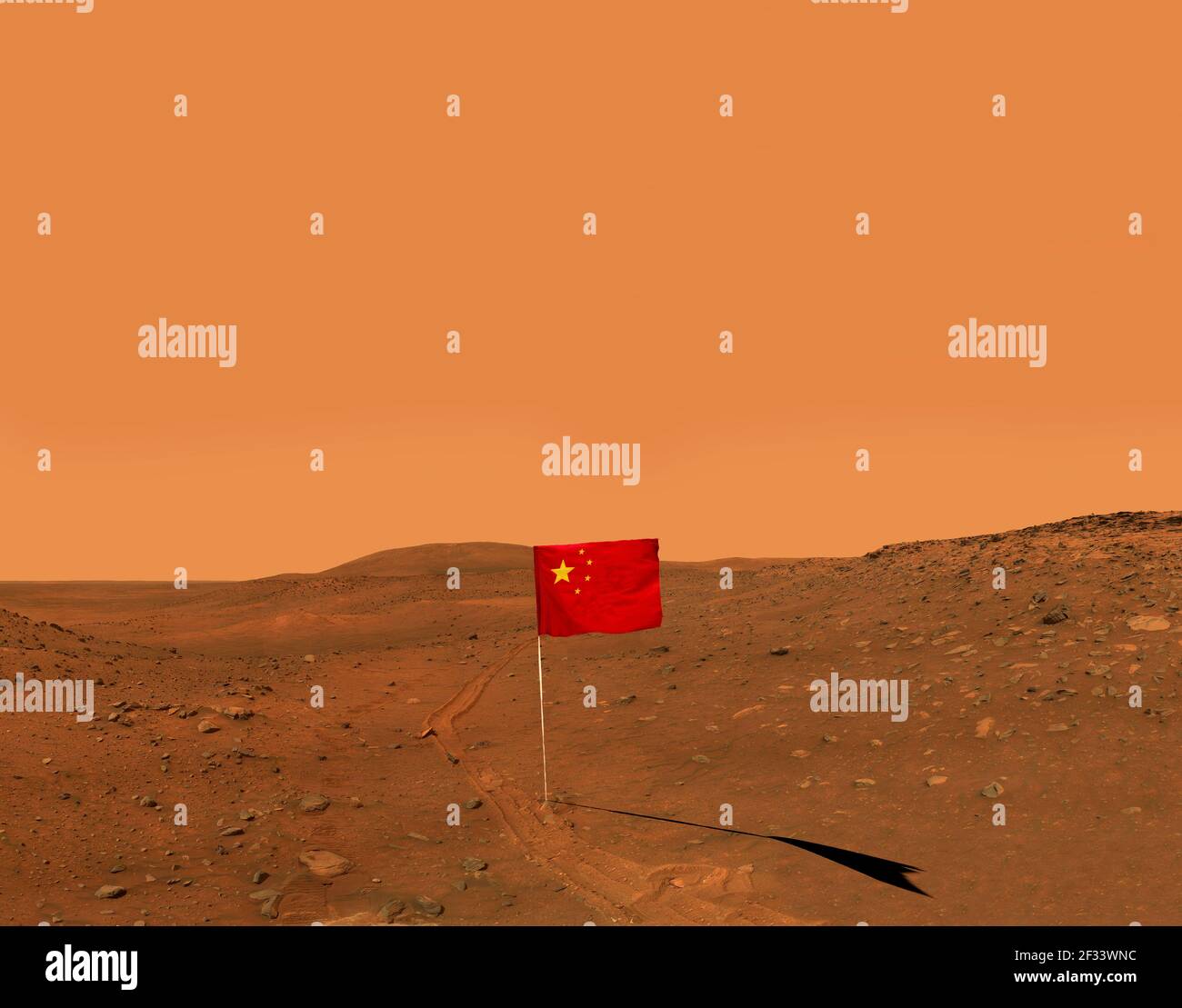 Drapeau chinois à la surface de Mars. Composite optimisé et amélioré d'une image originale de la NASA . Crédit NASA/+Jamie Marshall Banque D'Images