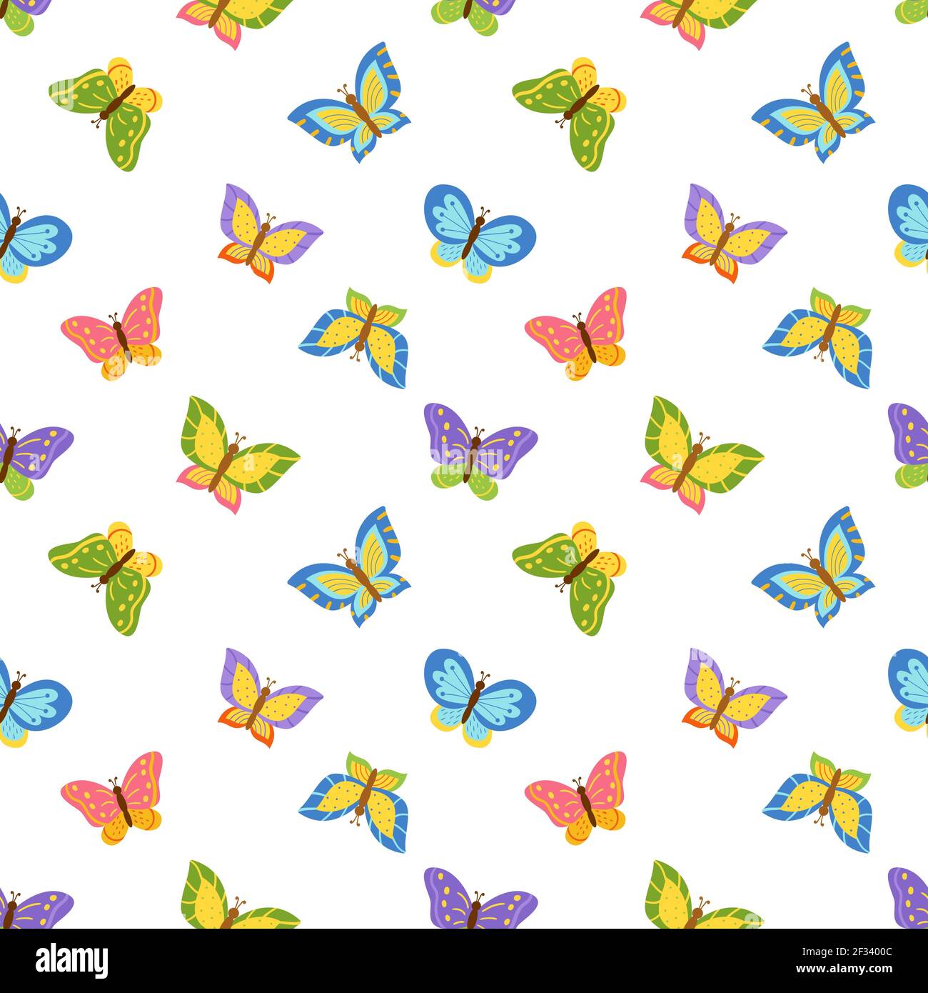 Joli motif sans couture avec papillons de dessin animé. Illustration de Vecteur