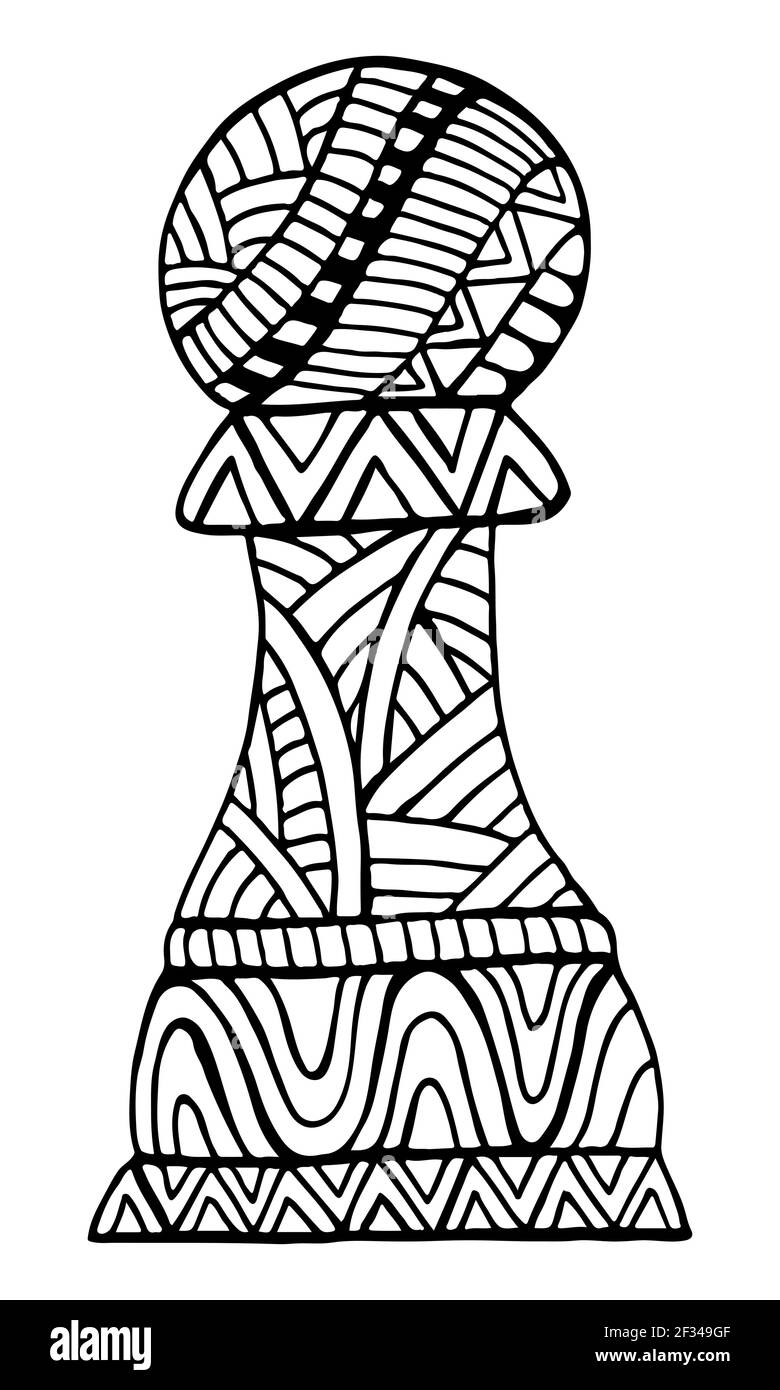 Pawn Chess Piece décoratif motif coloriage page pour adultes et enfants, isolé sur blanc. Figurine Pawn décorative d'échecs ornementaux. Vecteur tiré à la main Ill Illustration de Vecteur