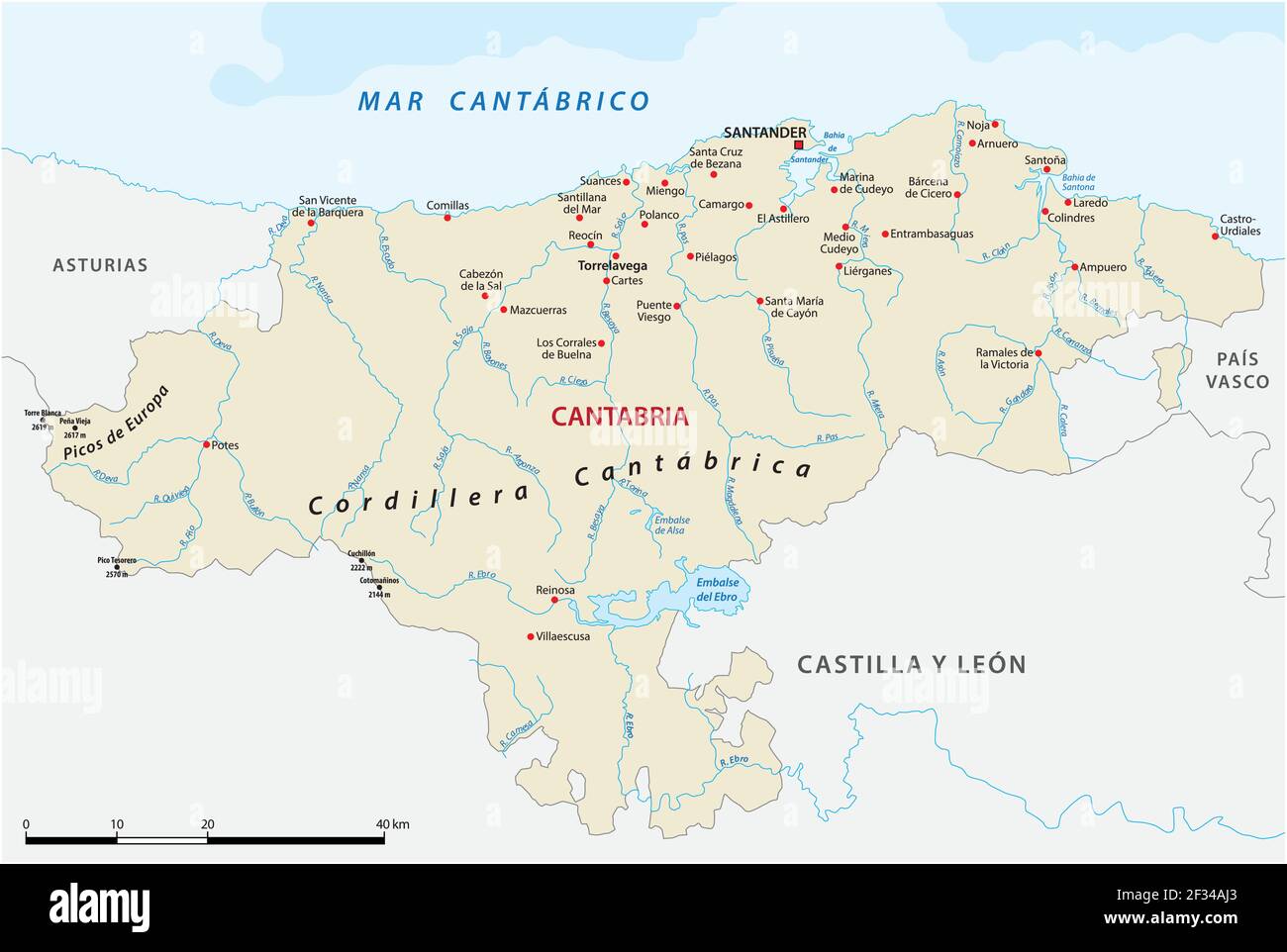 Carte vectorielle des communautés autonomes espagnoles de Cantabrie Illustration de Vecteur