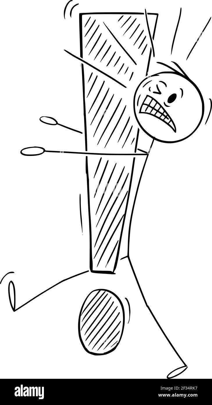 L'homme ou l'homme d'affaires a frappé Big point d'exclamation , Vector Cartoon Stick Figure Illustration Illustration de Vecteur