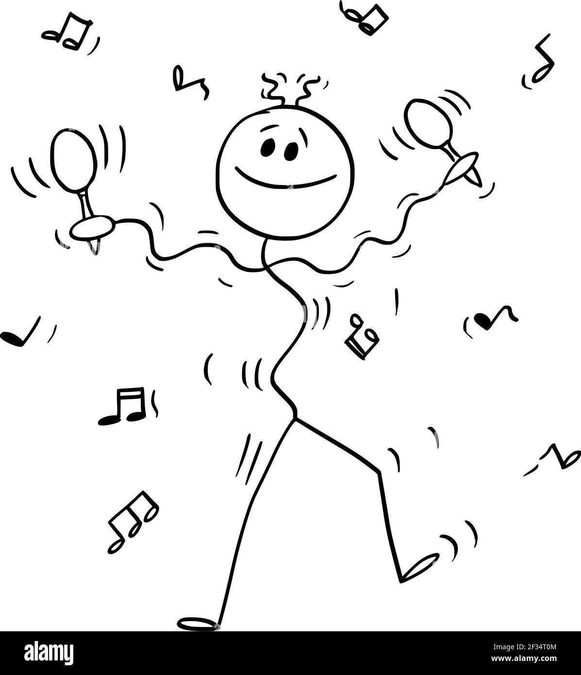 Musicien dansant jouant de la musique avec Maraca ou Rumba Shaker, Vector Cartoon Stick Figure Illustration Illustration de Vecteur