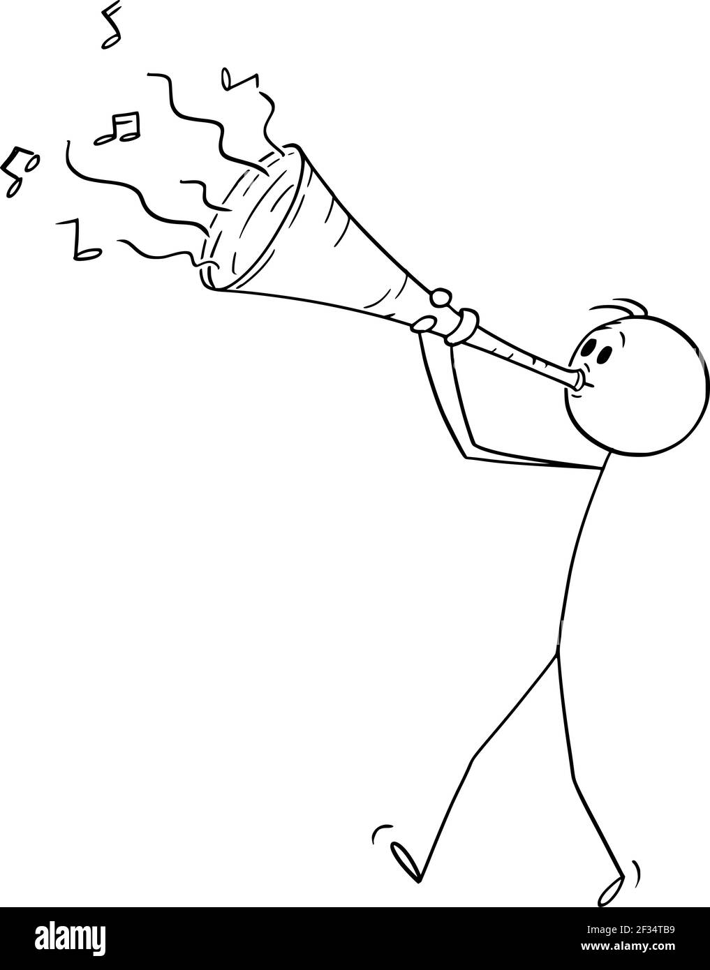 Musicien jouant de la musique sur Big Trumpet, Vector Cartoon Stick Figure Illustration Illustration de Vecteur