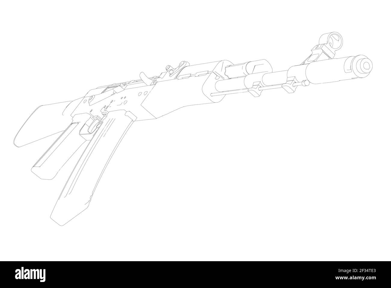 Le contour du fusil d'assaut Kalashnikov à partir de lignes noires isolées sur fond blanc. Illustration vectorielle. Illustration de Vecteur