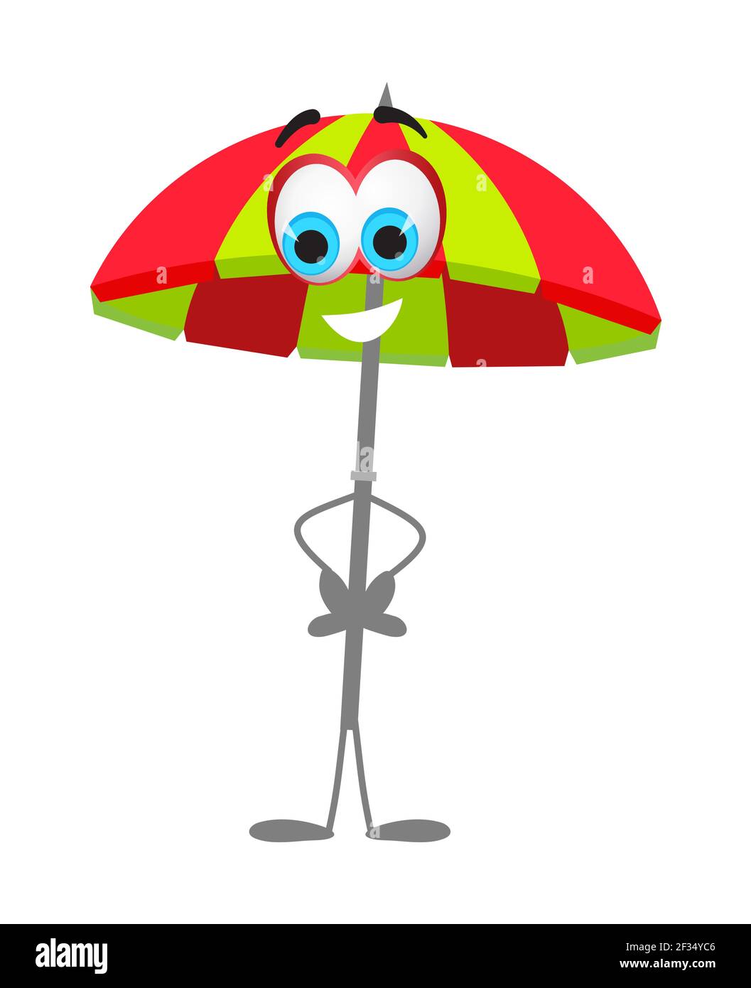 Parapluie de plage drôle avec les yeux - Collection été choses. Personnages amusants de dessin animé, illustration vectorielle plate Illustration de Vecteur