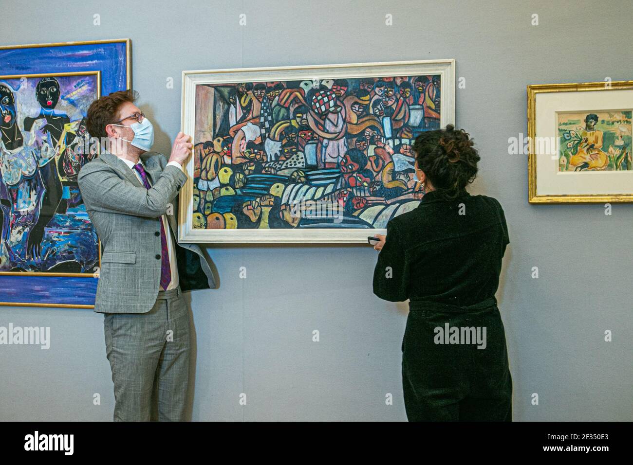 BONHAMS: NEW BOND STREET, LONDRES, ROYAUME-UNI 15 MARS 2021. Malangatana Valente Ngwenya (Mozambican, 1936-2011) sans titre £ 10,000 - 15,000 - Aperçu de la vente d'art africain moderne et contemporain de Bonhams à Bonhams New Bond Street. La vente elle-même aura lieu le mercredi 17 mars. Credit amer ghazzal/Alamy Live News Banque D'Images