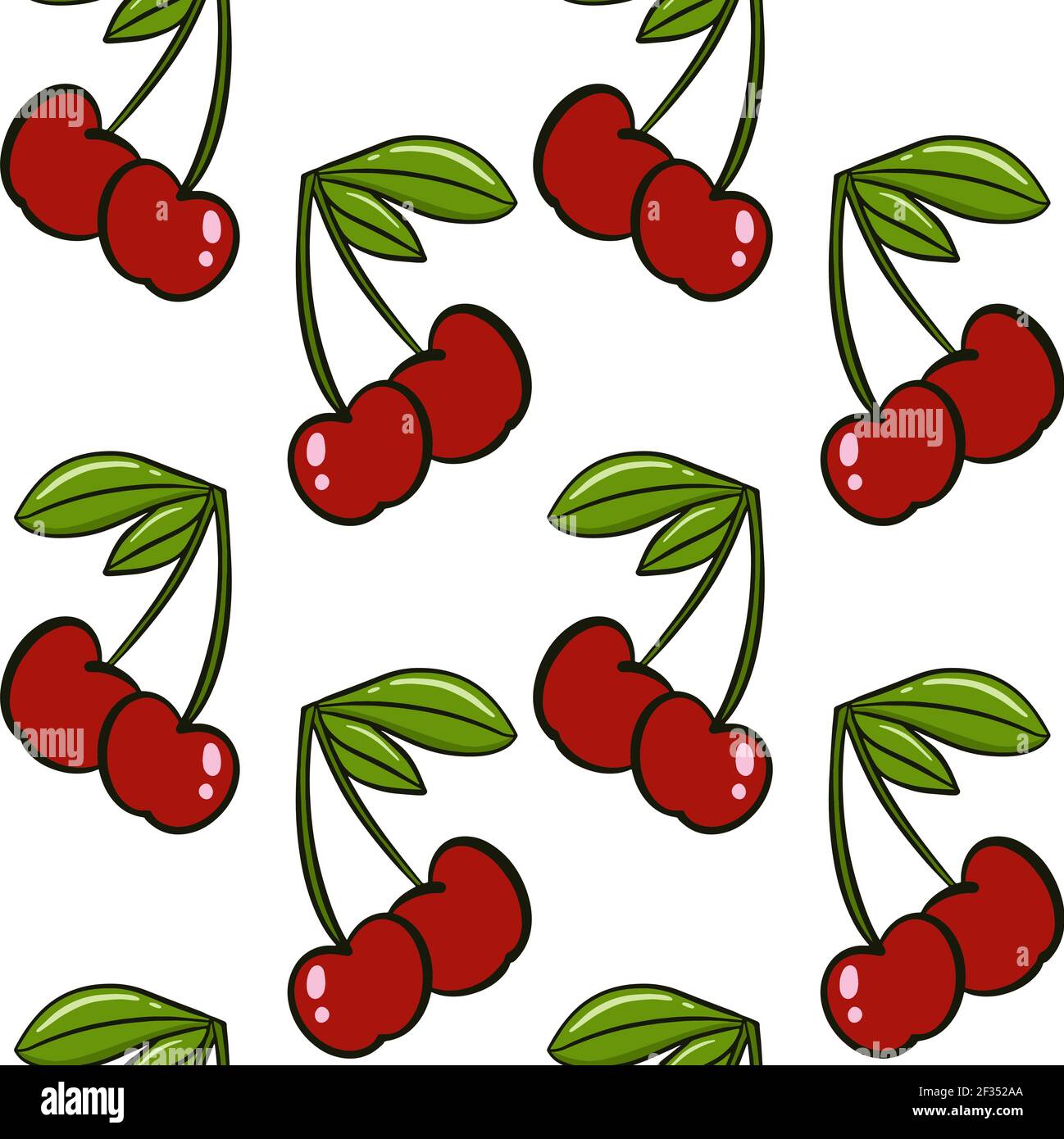 Fond transparent Cherry. Cerises, baies rouges avec feuilles sur fond blanc. Répétition continue. Vecteur. Arrière-plan pour la conception et Illustration de Vecteur