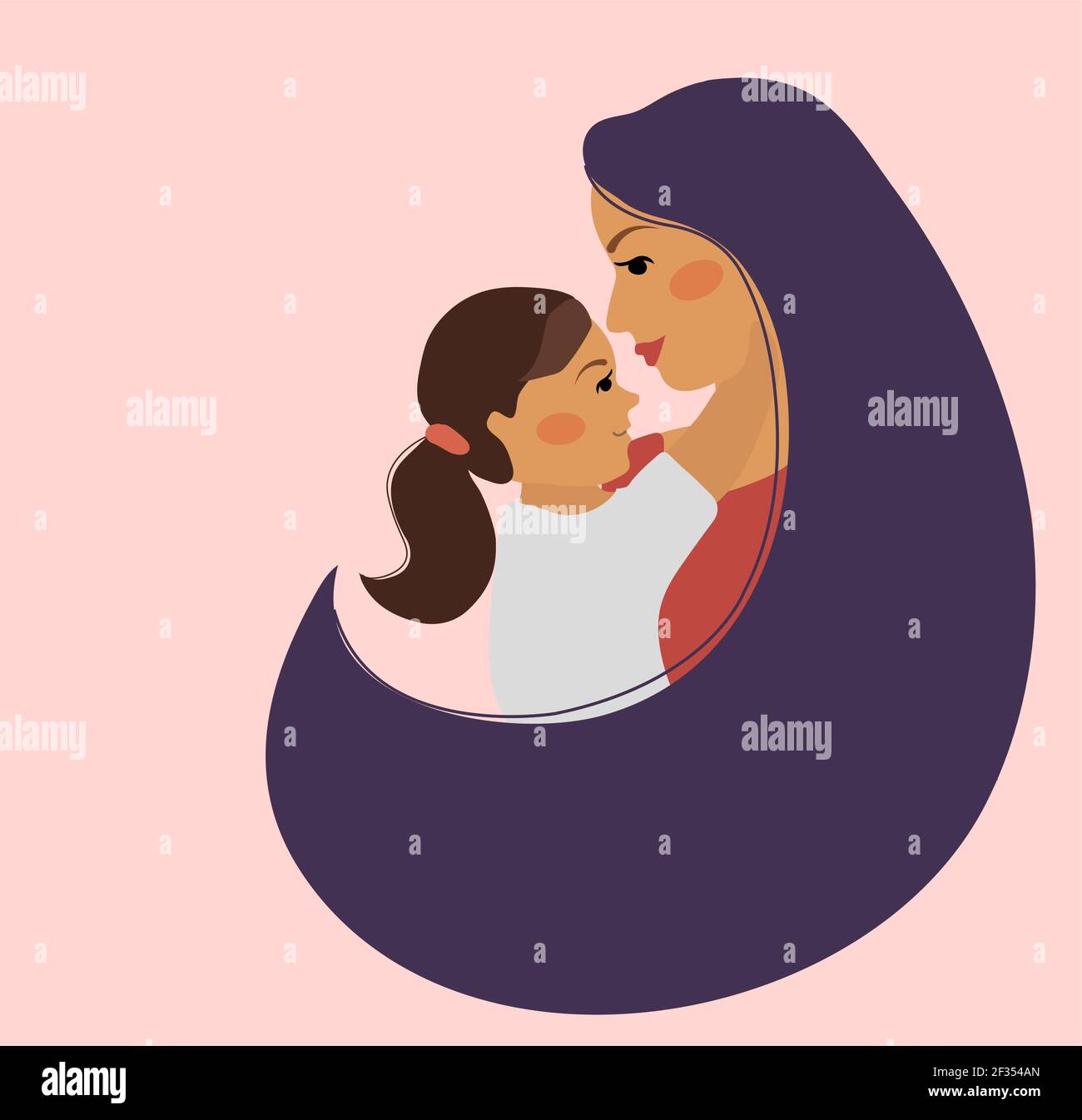 Bonne Journee Mere Enfant Fille Et Maman Calin Maman Et Fille Souriant Et Embrassant Mignon Petit Bebe Embrassant Sa Mere Illustration Vectorielle Image Vectorielle Stock Alamy