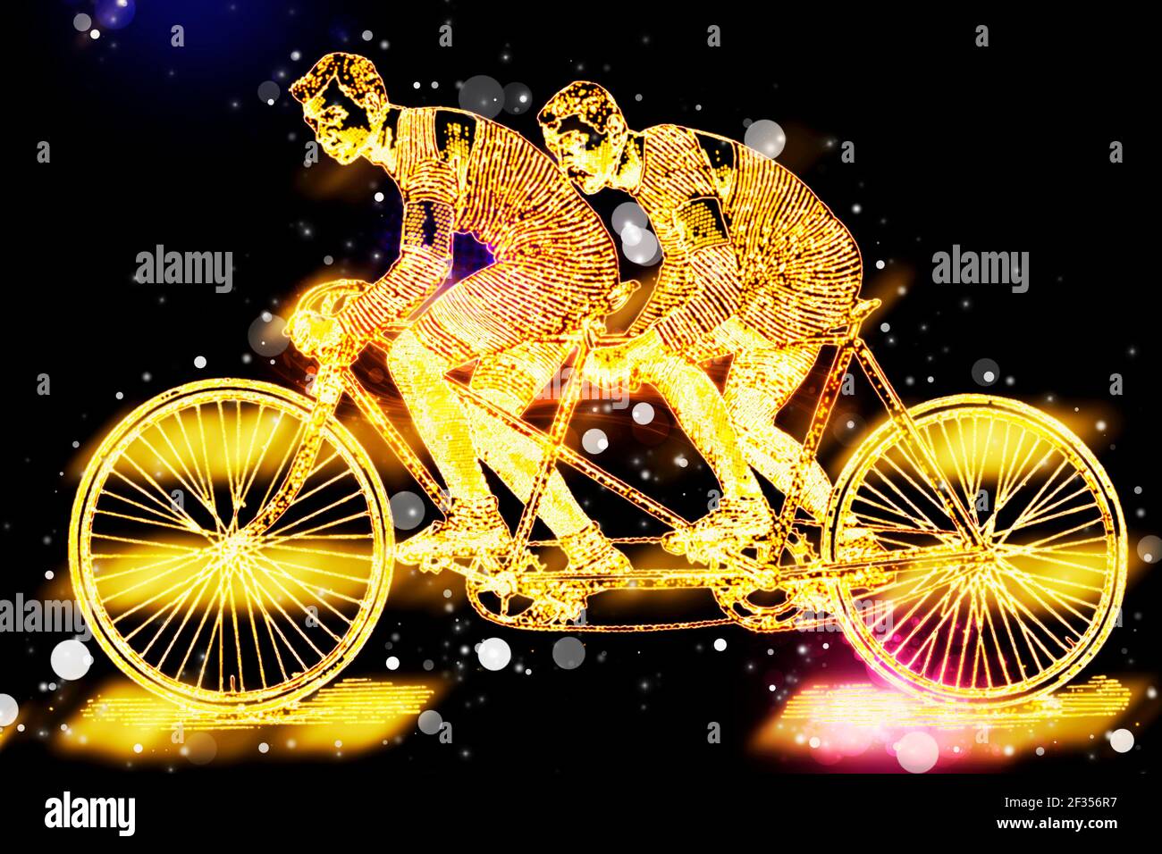 Image numériquement améliorée d'un Tandem qui fait des courses sur un vélo,  de la route à la santé et au bonheur par Charles A. Vogeler Company  [Publicité] P Photo Stock - Alamy