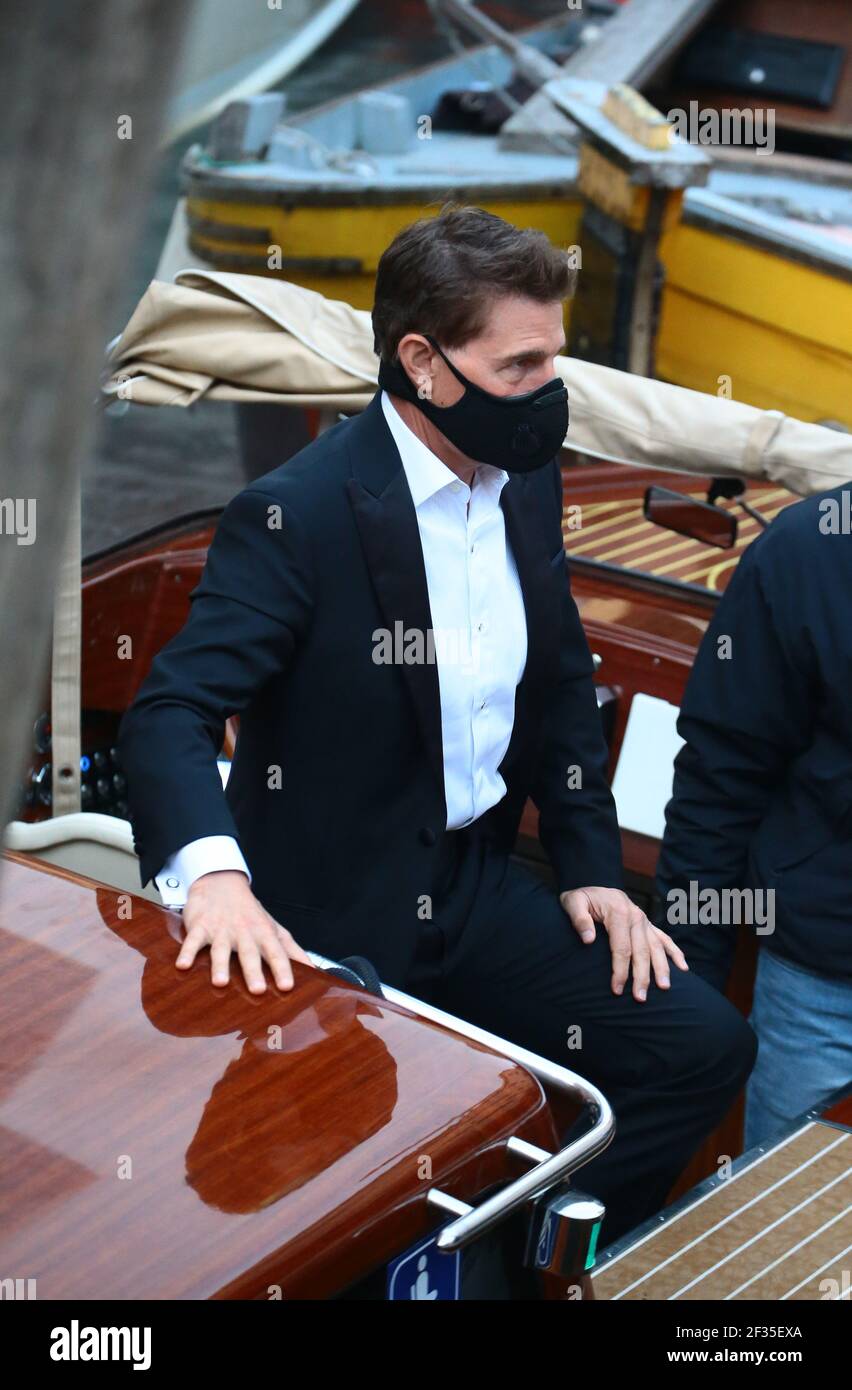 VENISE, ITALIE - DU 20 au 21 OCTOBRE : Tom Cruise sur le set de la 'Commission : impossible 7' les 20 et 21 octobre 2020 à Venise, Italie Banque D'Images