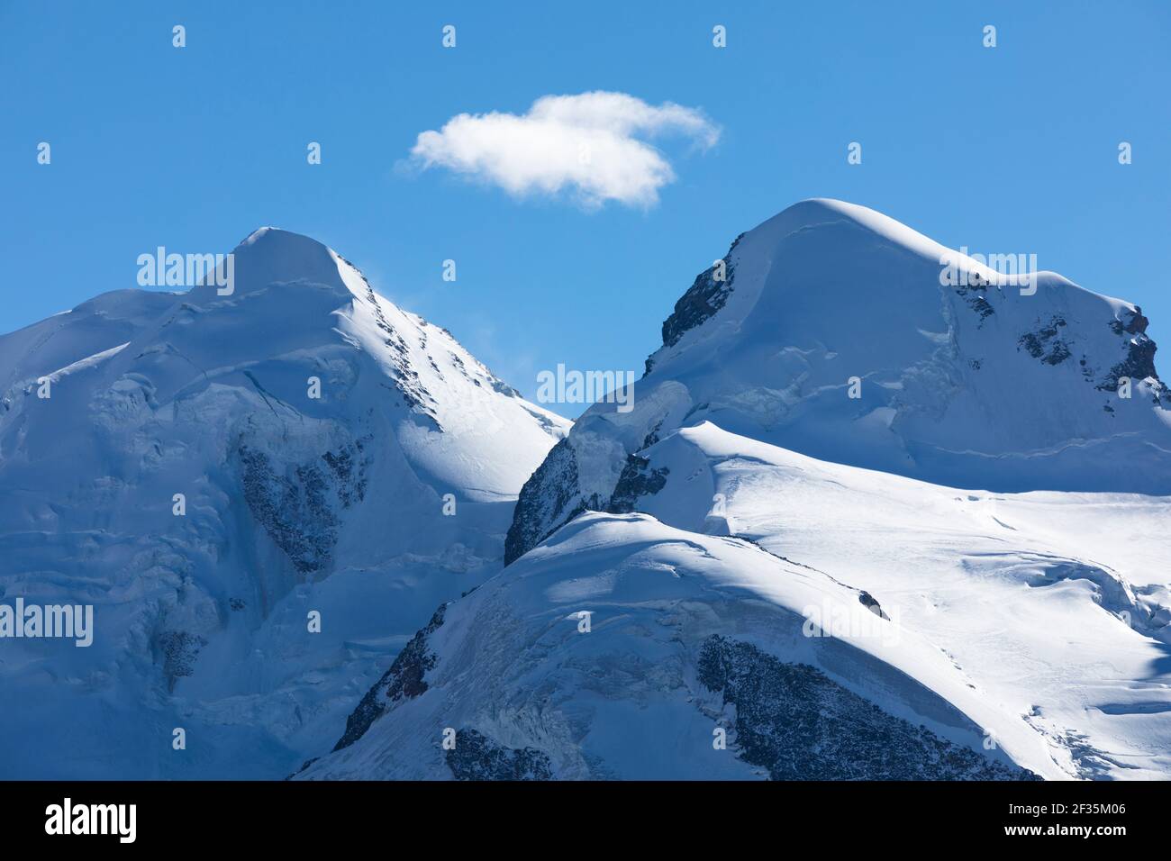 Suisse, Valais, Zermatt Gornergrat,,sommets du mont Liskamm et Breithorn vue depuis le Gornergrat Banque D'Images