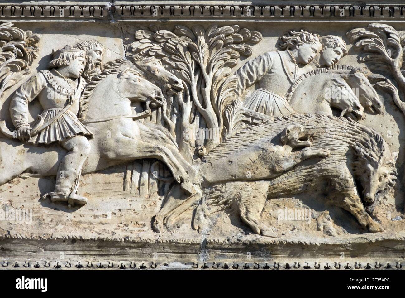 Reliefs Renaissance, Palais d'été de la reine Anne appelé Belvedere Château de Prague jardin Royal, motif de chasse Banque D'Images