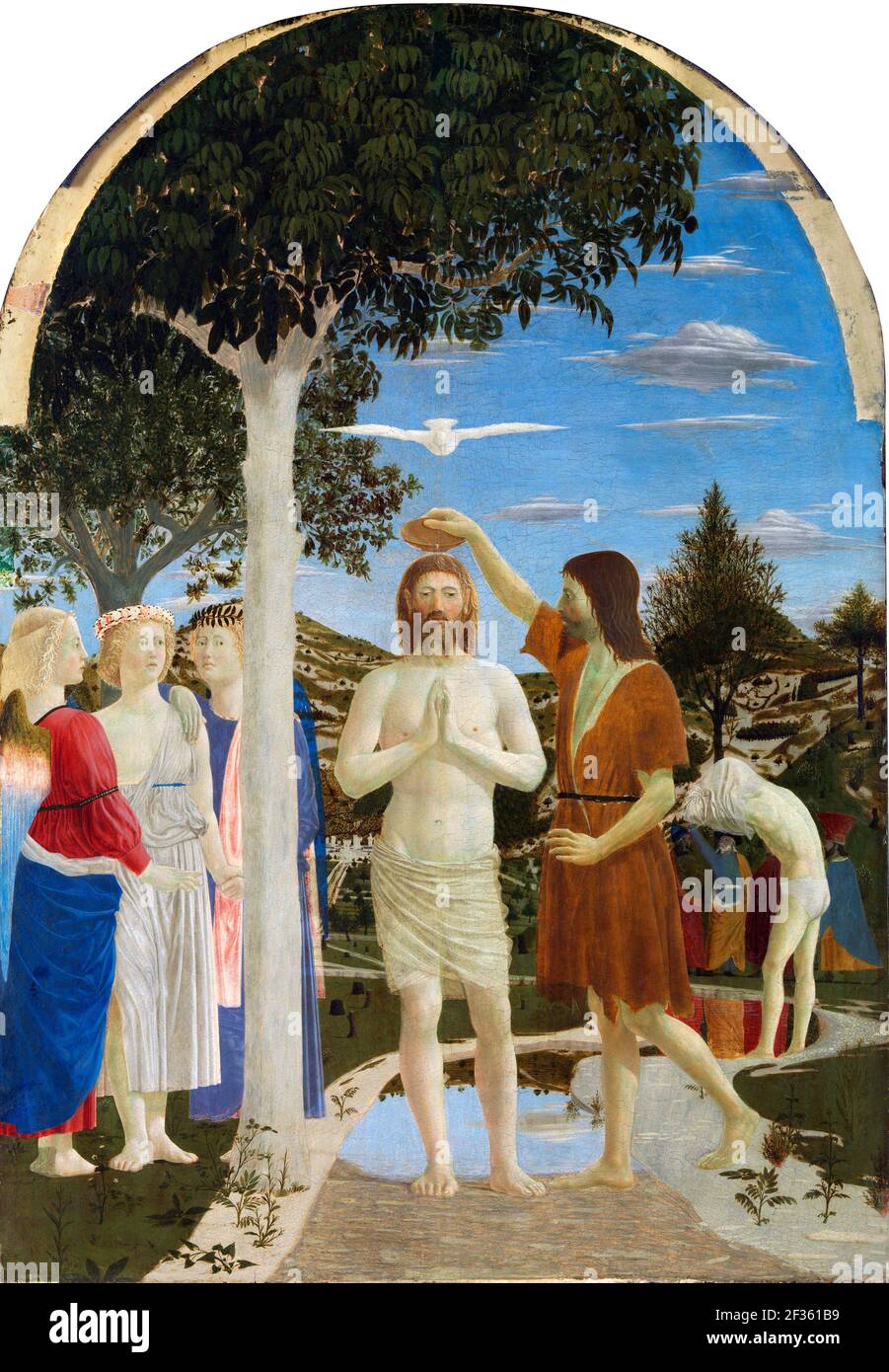 Piero della Francesca. Peinture intitulée le Baptême du Christ par Piero della Francesca, artiste italien du début de la Renaissance (v.1415/20-1492), tempera d'oeufs sur le bois de peuplier, c. 1451 Banque D'Images