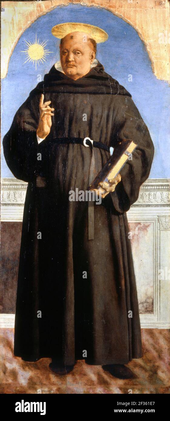 Piero della Francesca. Peinture intitulée Saint Nicolas de Tolentino par Piero della Francesca, artiste italien de la Renaissance (c.1415/20-1492), tempera, or et huile sur panneau, c. 1454-1469 Banque D'Images