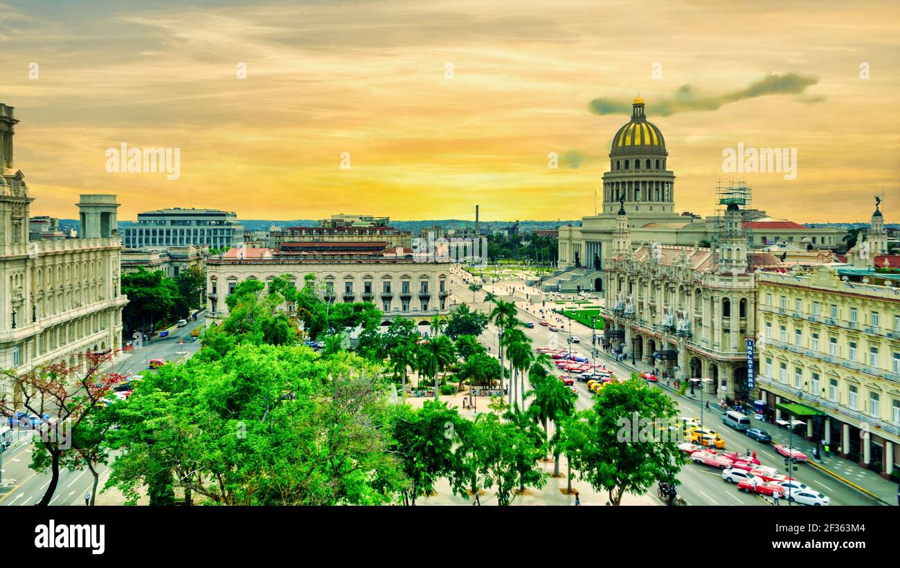 Bâtiment El Capitolio et paysage urbain la Havane, Cuba Banque D'Images