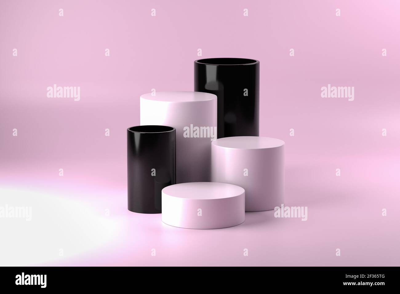 Support ou socle en forme de cylindre blanc pour les produits avec tube en verre noir. Rendu 3D Banque D'Images